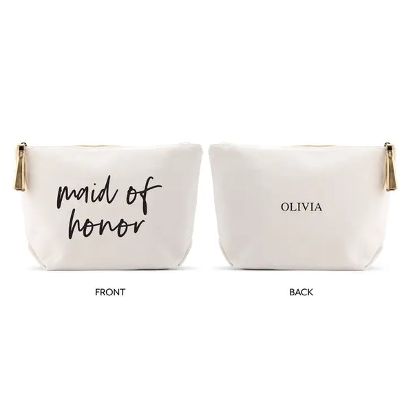 Large Personalized Canvas Makeup Bag - Maid Of Honor Script