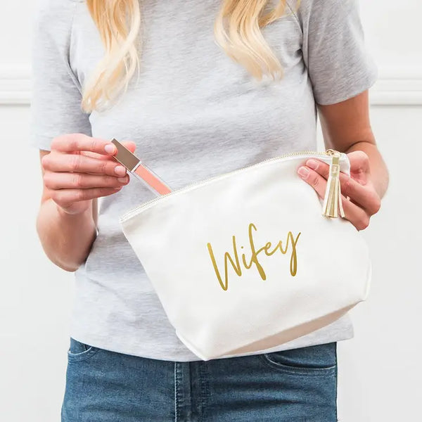 Large Personalized Canvas Makeup Bag - Wifey Script