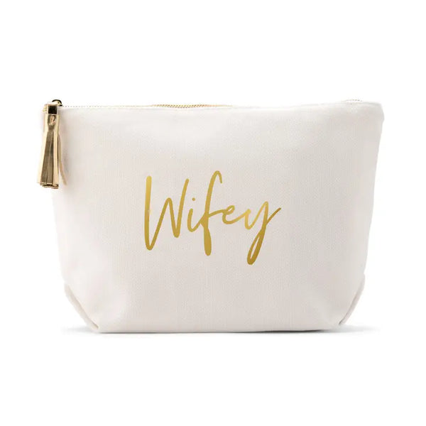 Large Personalized Canvas Makeup Bag - Wifey Script