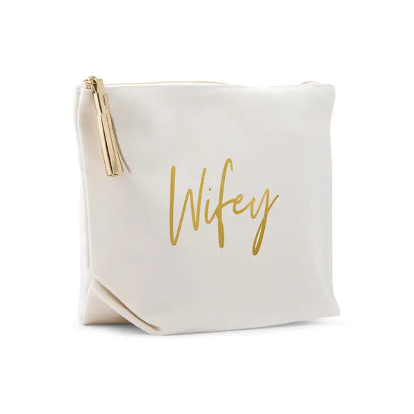 Large Personalized Canvas Makeup Bag - Wifey Script