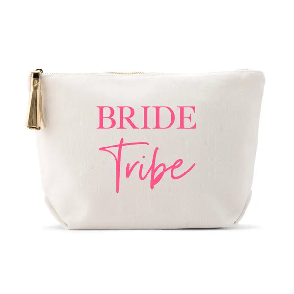 Large Personalized Canvas Makeup Bag - Bride Tribe Script