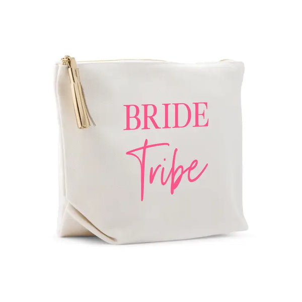 Large Personalized Canvas Makeup Bag - Bride Tribe Script