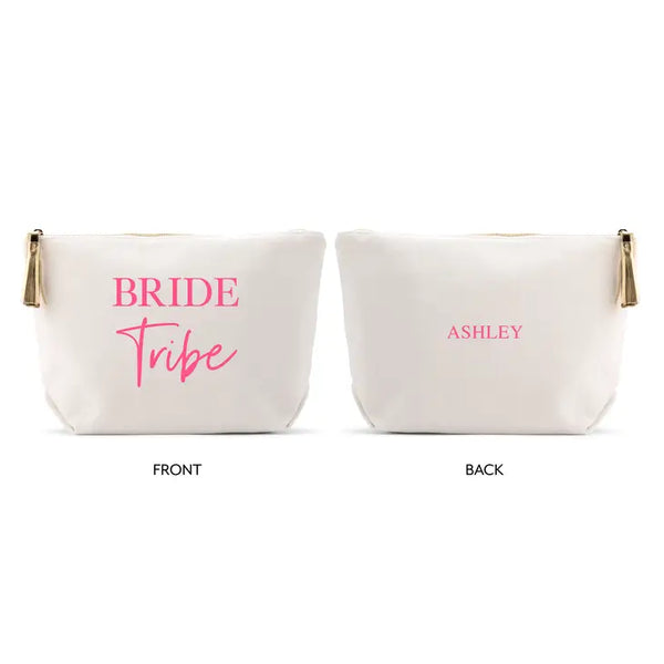 Large Personalized Canvas Makeup Bag - Bride Tribe Script