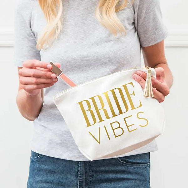 Large Personalized Canvas Makeup Bag - Beach Bride Vibes