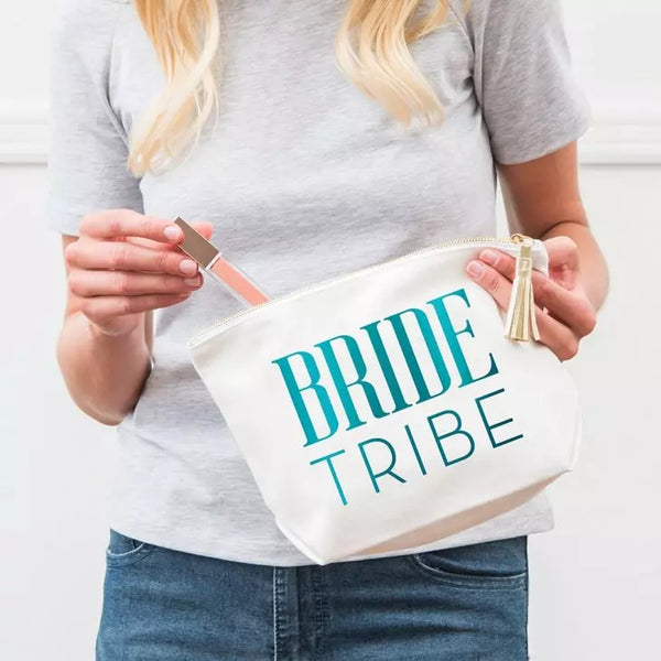 Large Personalized Canvas Makeup Bag - Beach Bride Tribe