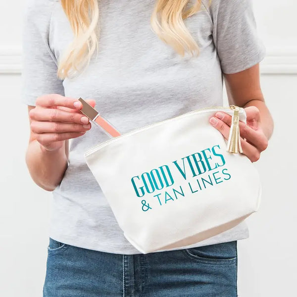 Large Personalized Canvas Makeup Bag - Good Vibes