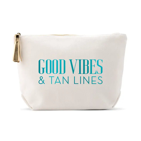 Large Personalized Canvas Makeup Bag - Good Vibes