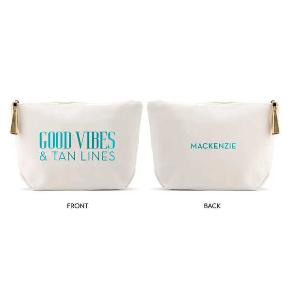 Large Personalized Canvas Makeup Bag - Good Vibes