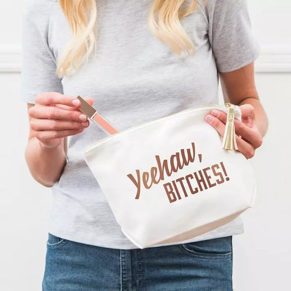 Large Personalized Canvas Makeup Bag - Yeehaw Bitches