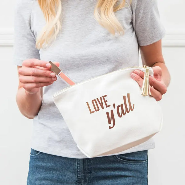 Large Personalized Canvas Makeup Bag - Love, Y'all