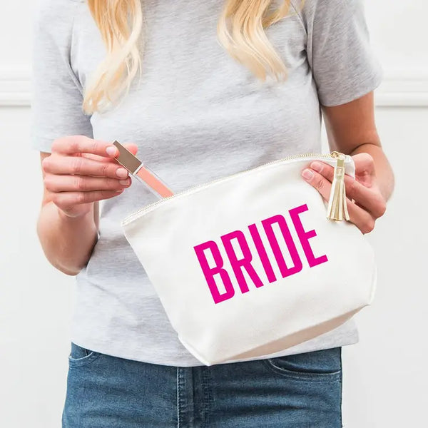 Large Personalized Canvas Makeup Bag - Glam Bride