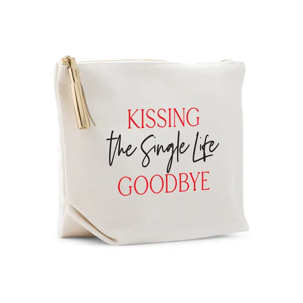 Large Personalized Canvas Makeup Bag - Kissing The Single Life Goodbye