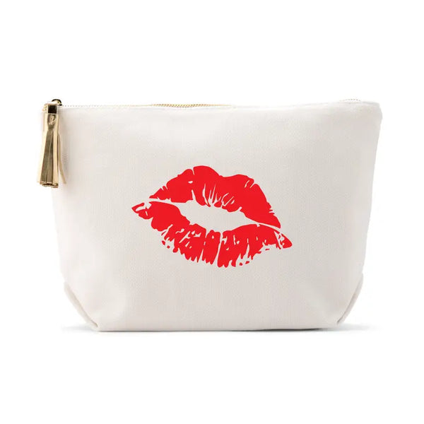 Large Personalized Canvas Makeup Bag - Red Lips