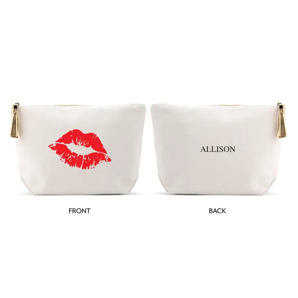 Large Personalized Canvas Makeup Bag - Red Lips