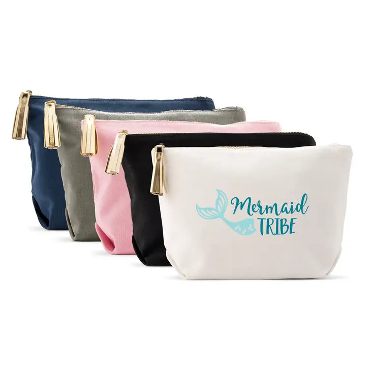 Large Personalized Canvas Makeup Bag - Mermaid Tribe