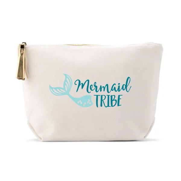 Large Personalized Canvas Makeup Bag - Mermaid Tribe