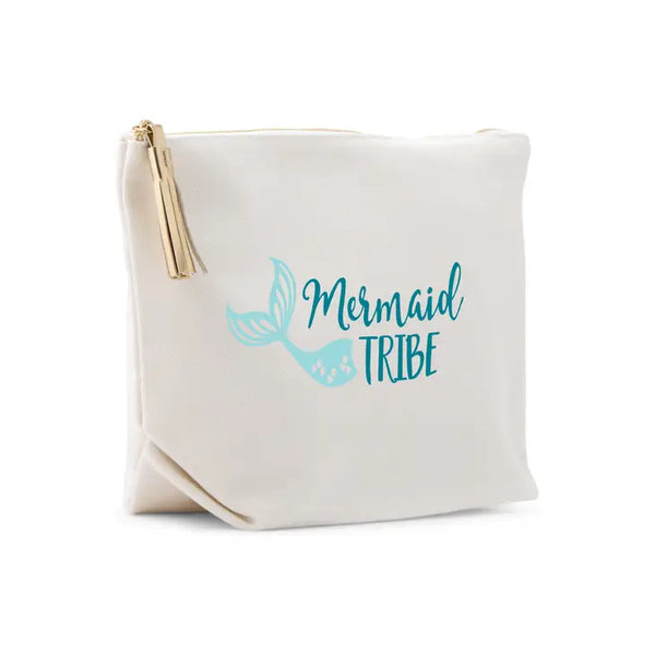 Large Personalized Canvas Makeup Bag - Mermaid Tribe