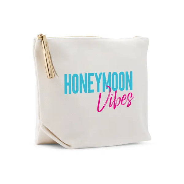 Large Personalized Canvas Makeup Bag - Honeymoon Vibes