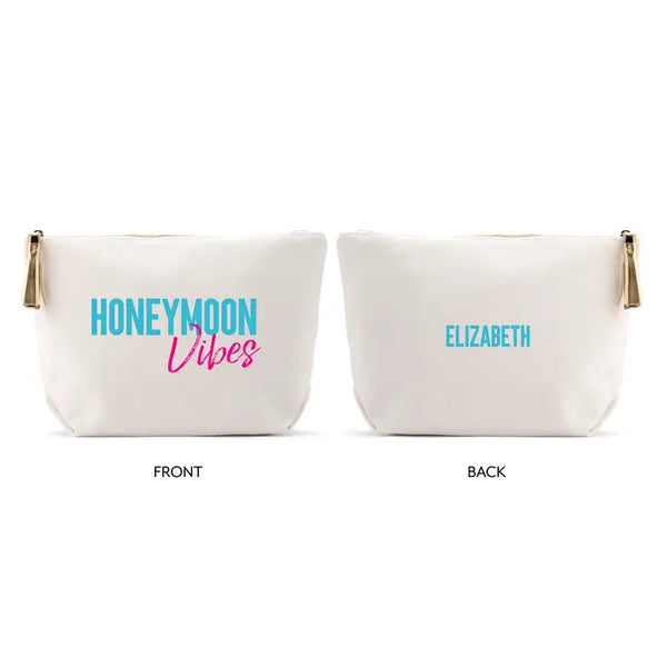 Large Personalized Canvas Makeup Bag - Honeymoon Vibes