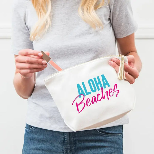 Large Personalized Canvas Makeup Bag - Aloha Beaches