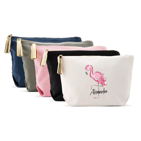 Large Personalized Canvas Makeup Bag - Flamingo