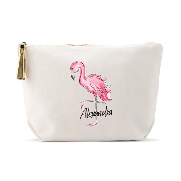 Large Personalized Canvas Makeup Bag - Flamingo