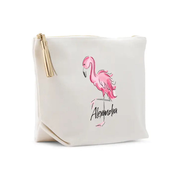 Large Personalized Canvas Makeup Bag - Flamingo