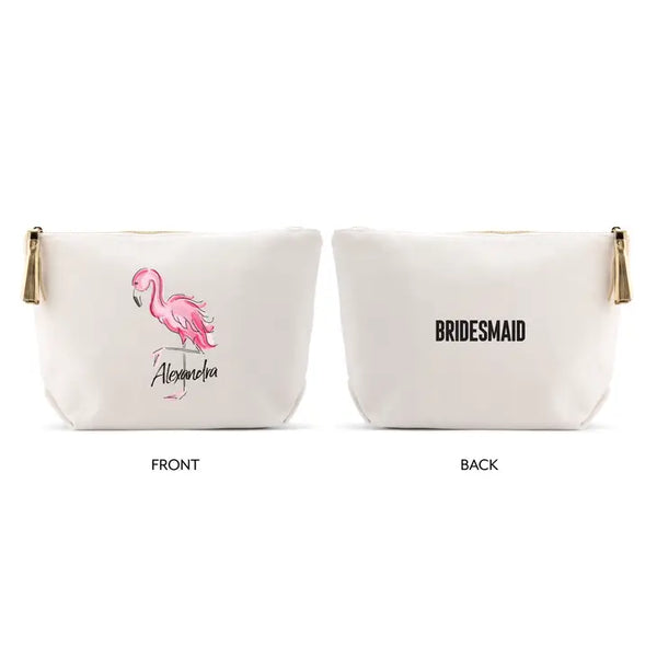 Large Personalized Canvas Makeup Bag - Flamingo