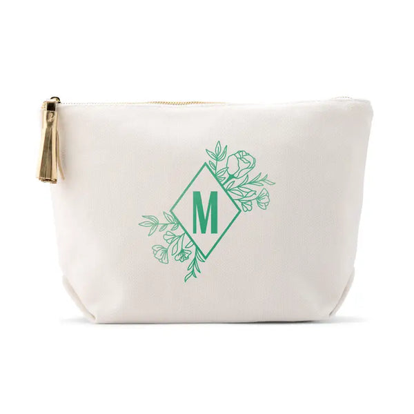 Large Personalized Canvas Makeup Bag - Floral Monogram