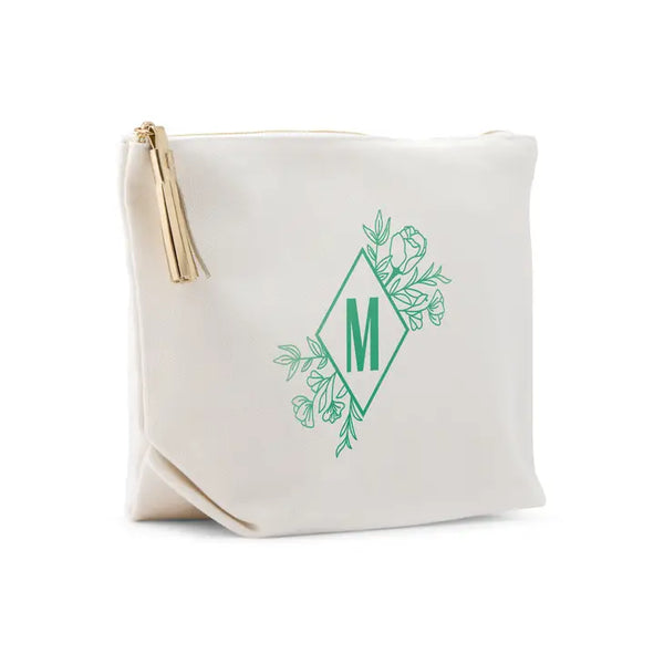 Large Personalized Canvas Makeup Bag - Floral Monogram