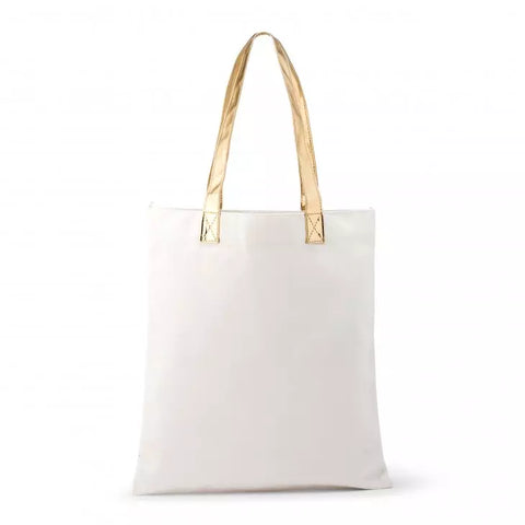 Cotton Canvas Fabric Tote Bag With Gold Strap