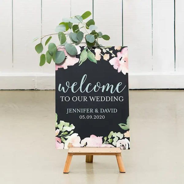 Custom Wedding Chalkboard Sign - Welcome Floral