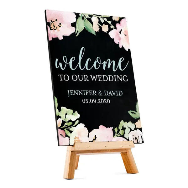 Custom Wedding Chalkboard Sign - Welcome Floral