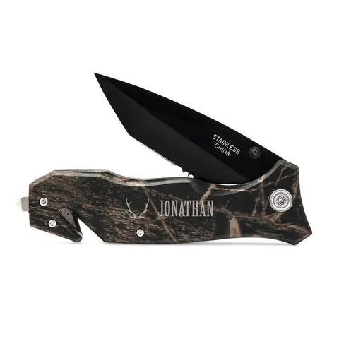 Personalized Camouflage Pocket Knife - Antler Motif