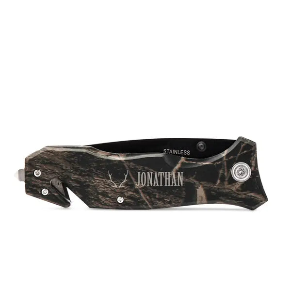 Personalized Camouflage Pocket Knife - Antler Motif