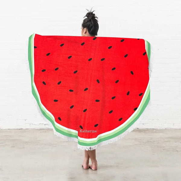 Personalized Round Beach Towel - Watermelon Pattern