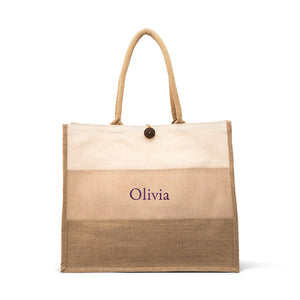 Large Personalized Reusable Fabric Beach Tote Bag - Burlap Ombre