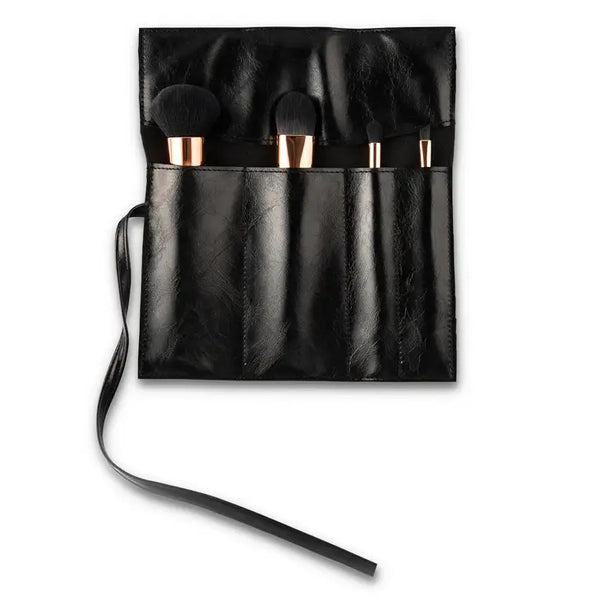 Personalized Makeup Brush Set & Travel Pouch - Black & Rose Gold