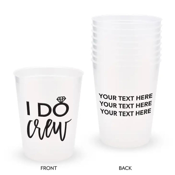 Personalized Frosted Plastic Party Cups - I Do Crew - Set Of 8