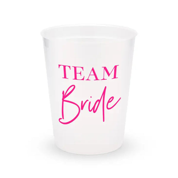 Personalized Frosted Plastic Party Cups - Team Bride Script - Set Of 8