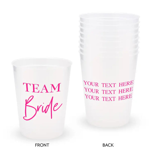 Personalized Frosted Plastic Party Cups - Team Bride Script - Set Of 8