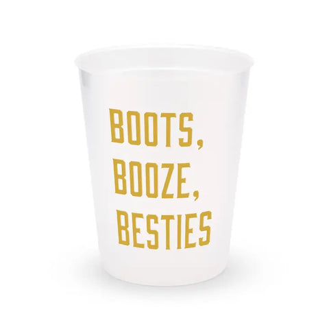 Personalized Frosted Plastic Party Cups - Boots, Booze, Besties - Set Of 8