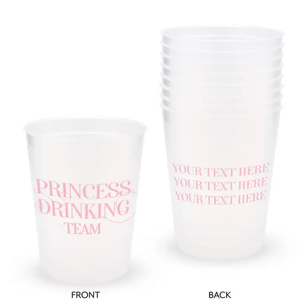 Personalized Frosted Plastic Party Cups - Princess Drinking Team - Set Of 8