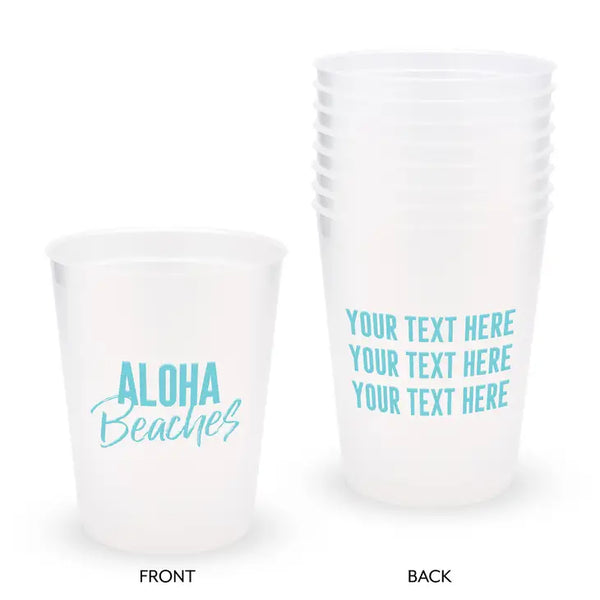 Personalized Frosted Plastic Party Cups - Aloha Beaches - Set Of 8