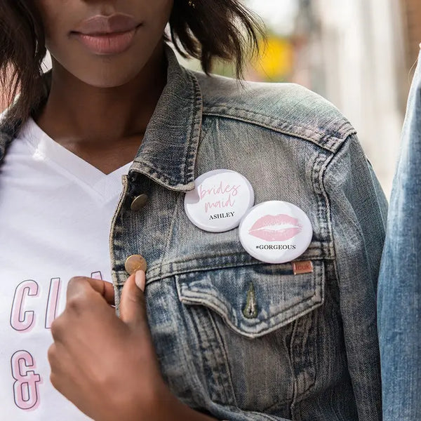 Personalized Bridal Party Wedding Pins - Lips