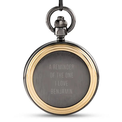 Personalized Gold Frame Pewter Pocket Watch & Fob - Custom Text