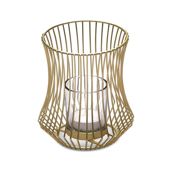 Small Metal Geo Wire Tea Light Candle Holder - Gold