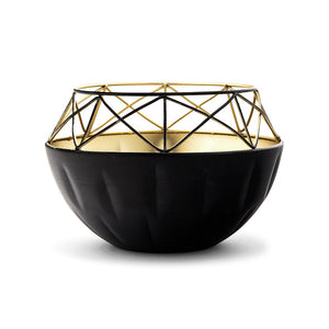 Short Round Geo Metal Candle Holder - Black With Gold Interior