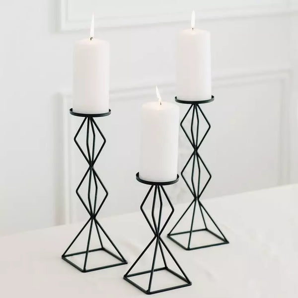 Tall Geo Pillar Candle Holder - Black - Set of 2