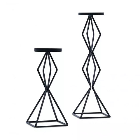 Tall Geo Pillar Candle Holder - Black - Set of 2